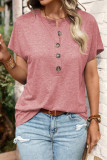 Casual Solid Buttons O Neck T-Shirts