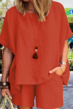 Casual Solid Patchwork O Neck Short Sleeve Two Pieces