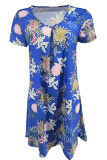 Casual Print Patchwork V Neck A Line Short Sleeve Dress