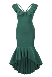 Elegant Formal Solid Flounce V Neck Trumpet Mermaid Dresses