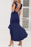 Elegant Formal Solid Flounce V Neck Trumpet Mermaid Dresses