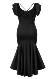 Elegant Formal Solid Flounce V Neck Trumpet Mermaid Dresses