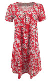 Casual Print Patchwork V Neck A Line Short Sleeve Dress