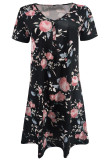 Casual Print Patchwork V Neck A Line Short Sleeve Dress
