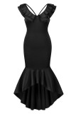 Elegant Formal Solid Flounce V Neck Trumpet Mermaid Dresses