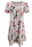 Casual Print Patchwork V Neck A Line Short Sleeve Dress
