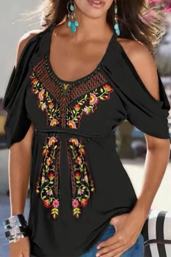 Casual College Print Patchwork O Neck T-Shirts