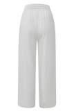 Casual Solid Buttons Loose Mid Waist Straight Solid Color Bottoms