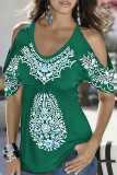 Casual College Print Patchwork O Neck T-Shirts