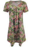 Casual Print Patchwork V Neck A Line Short Sleeve Dress