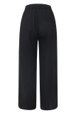 Casual Solid Buttons Loose Mid Waist Straight Solid Color Bottoms