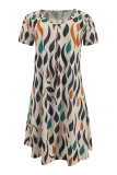 Casual Print Patchwork V Neck A Line Short Sleeve Dress
