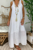 Casual Solid Lace V Neck Sleeveless Dress Dresses