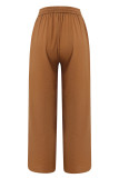 Casual Solid Buttons Loose Mid Waist Straight Solid Color Bottoms