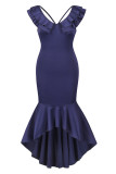 Elegant Formal Solid Flounce V Neck Trumpet Mermaid Dresses