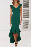 Elegant Formal Solid Flounce V Neck Trumpet Mermaid Dresses