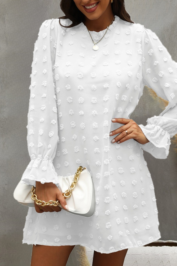 Sweet Simplicity Solid Patchwork O Neck Long Sleeve Dresses