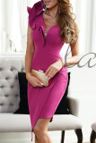 Celebrities Elegant Solid Flounce V Neck Wrapped Skirt Dresses