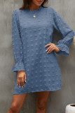 Sweet Simplicity Solid Patchwork O Neck Long Sleeve Dresses