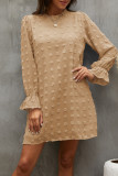 Sweet Simplicity Solid Patchwork O Neck Long Sleeve Dresses