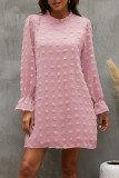 Sweet Simplicity Solid Patchwork O Neck Long Sleeve Dresses