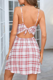Sweet Elegant Plaid Patchwork V Neck Sling Dress Dresses