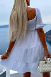 Casual Sweet Solid Frenulum V Neck Short Sleeve Dress Dresses