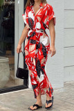Street Elegant Print With Bow Shirt Collar Printed Dress Short Sleeve Dress