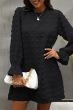 Sweet Simplicity Solid Patchwork O Neck Long Sleeve Dresses