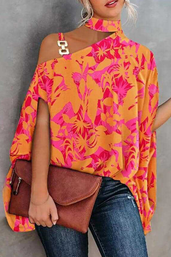 Elegant Print Metal Accessories Decoration Halter Tops