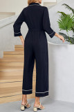 Casual Solid Turndown Collar Loose Jumpsuits