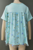 Sweet Patchwork Lace Embroidered O Neck Plus Size Tops