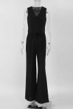 Casual Solid V Neck Sleeveless Two Pieces