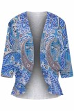 Casual Print Patchwork Cardigan Collar Tops