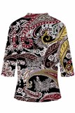 Casual Print Patchwork Cardigan Collar Tops