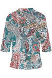 Casual Print Patchwork Cardigan Collar Tops