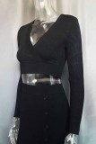 Elegant Solid Patchwork V Neck Tops