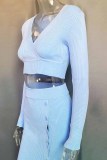 Elegant Solid Patchwork V Neck Tops
