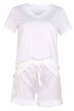 Street Living Solid Patchwork V Neck Short Sleeve Two Pieces