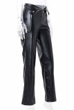 Street Solid High Waist Straight Bottoms