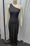 Elegant Solid Slit One Shoulder A Line Dresses