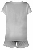 Street Living Solid Patchwork V Neck Short Sleeve Two Pieces
