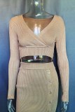 Elegant Solid Patchwork V Neck Tops