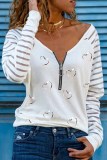 Casual Print Patchwork V Neck Tops