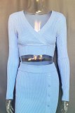 Elegant Solid Patchwork V Neck Tops