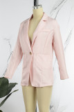 Casual Solid Patchwork Buttons Turn-back Collar Outerwear