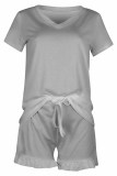 Street Living Solid Patchwork V Neck Short Sleeve Two Pieces