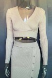Elegant Solid Patchwork V Neck Tops