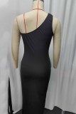 Elegant Solid Slit One Shoulder A Line Dresses