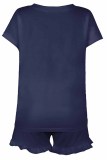 Street Living Solid Patchwork V Neck Short Sleeve Two Pieces